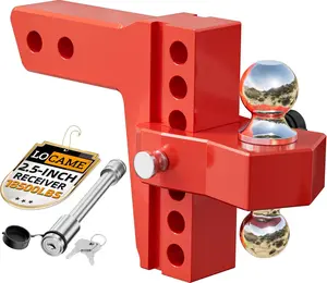 LOCAME Adjustable Trailer Hitch, Fits 2.5-Inch Receiver Only, 8-Inch Drop/Rise Aluminum Drop Hitch ,18,500 LBS GTW--Tow Hitch for Heavy Duty Truck with Double Stainless Steel Locks, Red, LC0015
