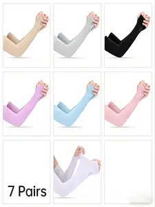 7 Pairs Summer Sun Protection Ice Sleeves, UV Blocking Breathable Arm Gloves, Unisex Ice Silk Sleeve Set for Cycling and Driving, Cooling Arm Sleeves, Cooling Sports Sleeve