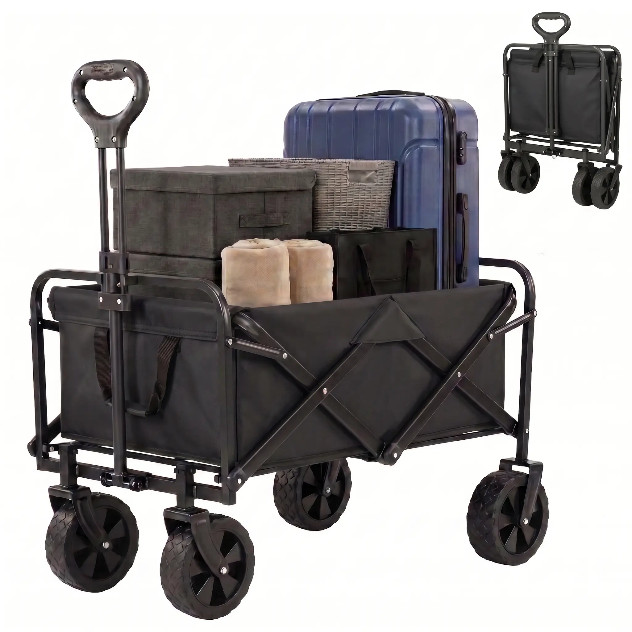 【Back to school】Foldable Oxford Wagon Cart - Heavy-Duty Portable Folding Trolley, Waterproof Utility Trolley with All-Terrain Wheels & Brakes, Ideal for Game Day, Outdoors & Work, Lightweight Compact Easy to Carry & Store, Wagon Cart Foldable, Fishing