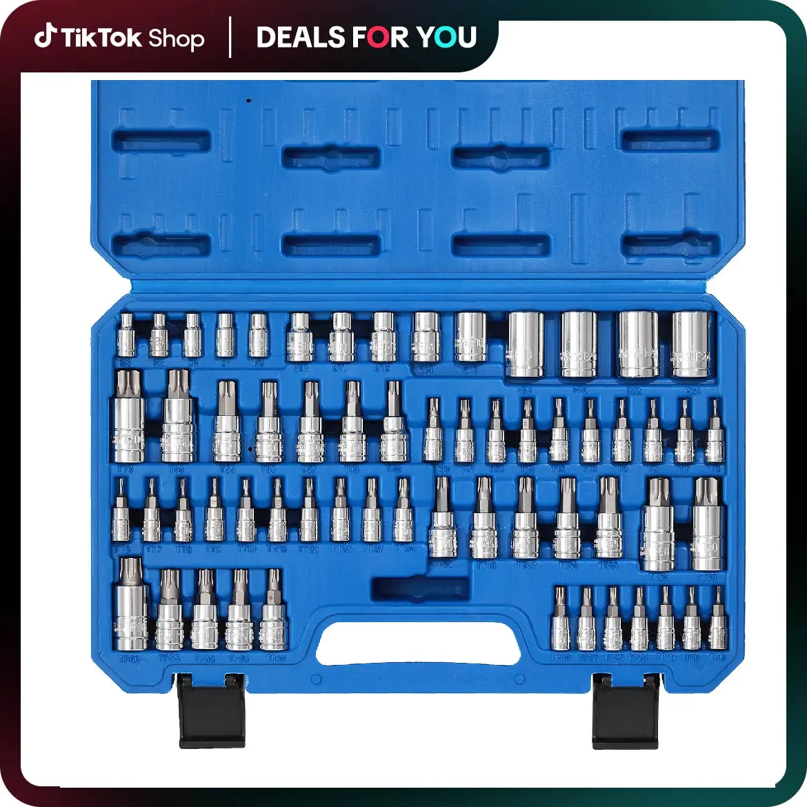 CASOMAN 60-Piece Master Torx Bit Socket & External Torx Socket Work Tools Set, S2 & Cr-V Steel, E4-E24, T6-T70, TT6-TT70, TP8-TP60 Hex Combination Wrench with Tool Box