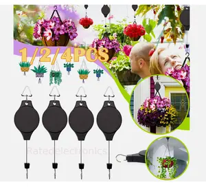 2/4Pcs Retractable Plant Pulley Hook Hanger Garden Porch Flower Hanging Decor US