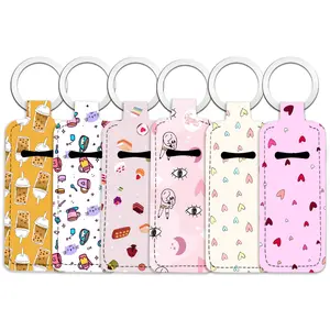 6-Piece Lip Balm Holder Keychain Set - Portable, Elastic, Compact Design for Men and Women - Great for Home, Travel, Outdoor Use, Also Makes a Cute Gift, Trendy Cute Keychain