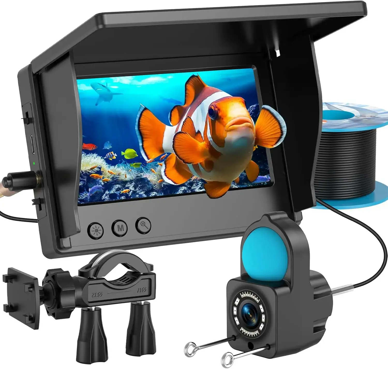 Underwater Fishing Camera 1080P HD, portable fish finder, equipped with 4.3inch LCD display and infrared night vision function, IP68 waterproof, can be submerged in water 30m, 5000mAh battery, suitable for ice lake, boat, and kayak fishing#Summer Scenery