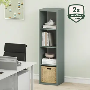 CUBICLE Bookcase, 4-Cube Vertical Thick Frame Bookshelf, Reversible Open Back Bookcase, 14.6 x 15.9 x 58, for Living Room Bedroom Home Office, Sage Green