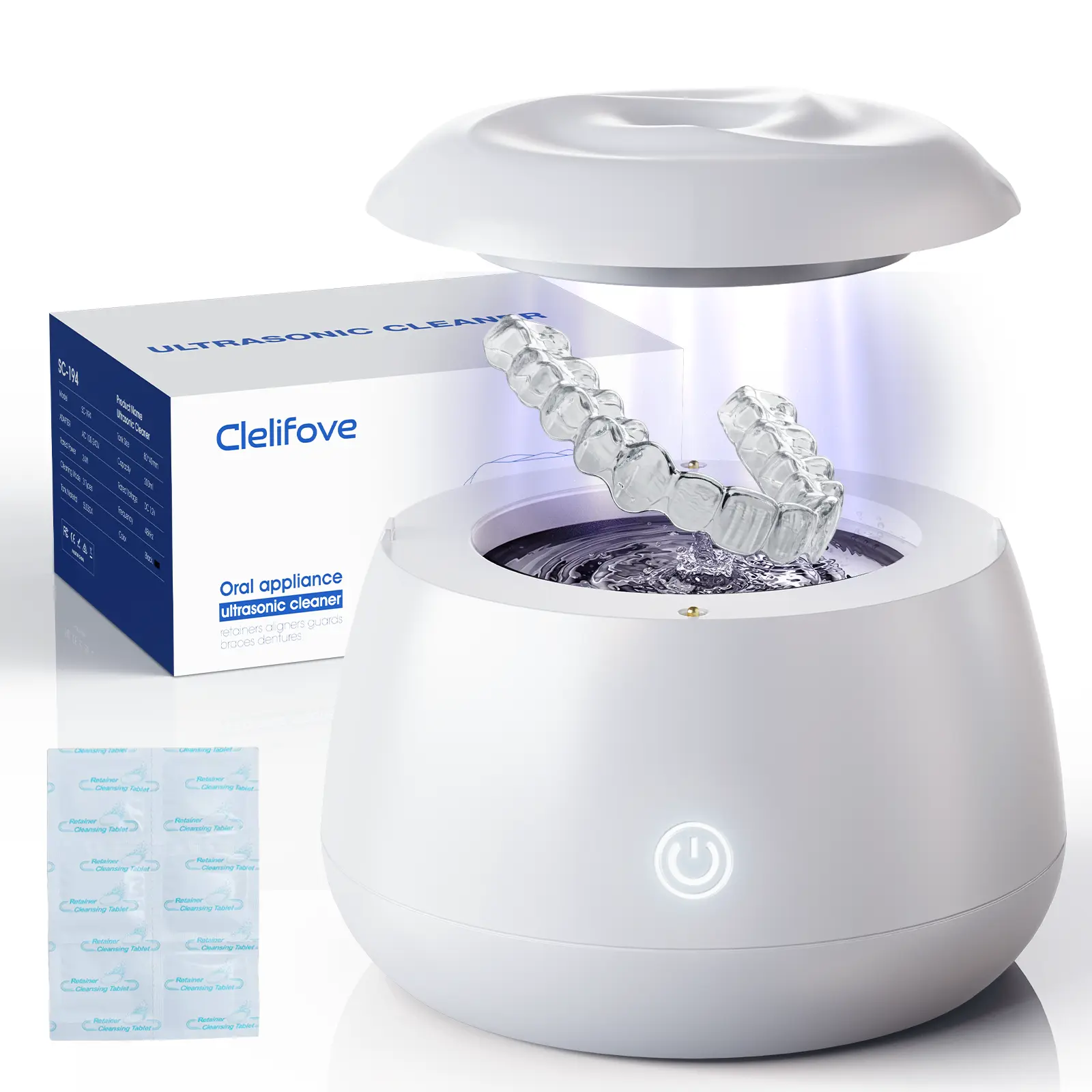 【Deep Cleansing】Ultrasonic Retainer Cleaner Machine - 48kHz, 200ML Capacity for Dentures, Aligners, Mouth Guards, Dental Trays, Jewelry