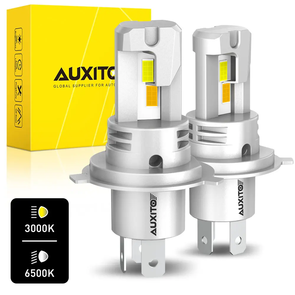 AUXITO 2x Switchback H4 9003 HB2 LED Headlight Globes Kit , Dual Color,3000K Amber Yellow High Beam / 6500K Cool White Low Beam ,30000LM Super Bright Plug&Play