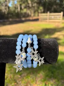 Blue Star Charm Bracelet 1pc - Featuring Star Design and Blue Color Attribute