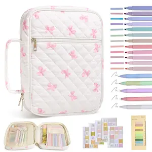 Bible Cover Case for Women Large Bible Cover with Durable Handle Quilted Bible Carrying Case for Girls Bible Study Supplies Accessories (Pink Bow, Pink Bow)