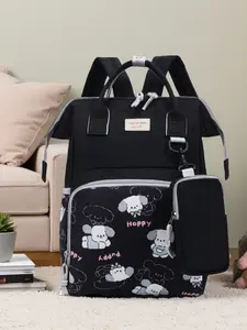 Cartoon Puppy Print Mommy Bag, Large Capacity Multifunctional Diaper Backpack, Elegant Oxford Fabric, All Seasons, Shopping & Family Outings