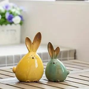 2pcs Long Ears Bunny Home Decor, Decorative Figurines, Classic Easter Craft, Desktop Decoration for Easter Celebration