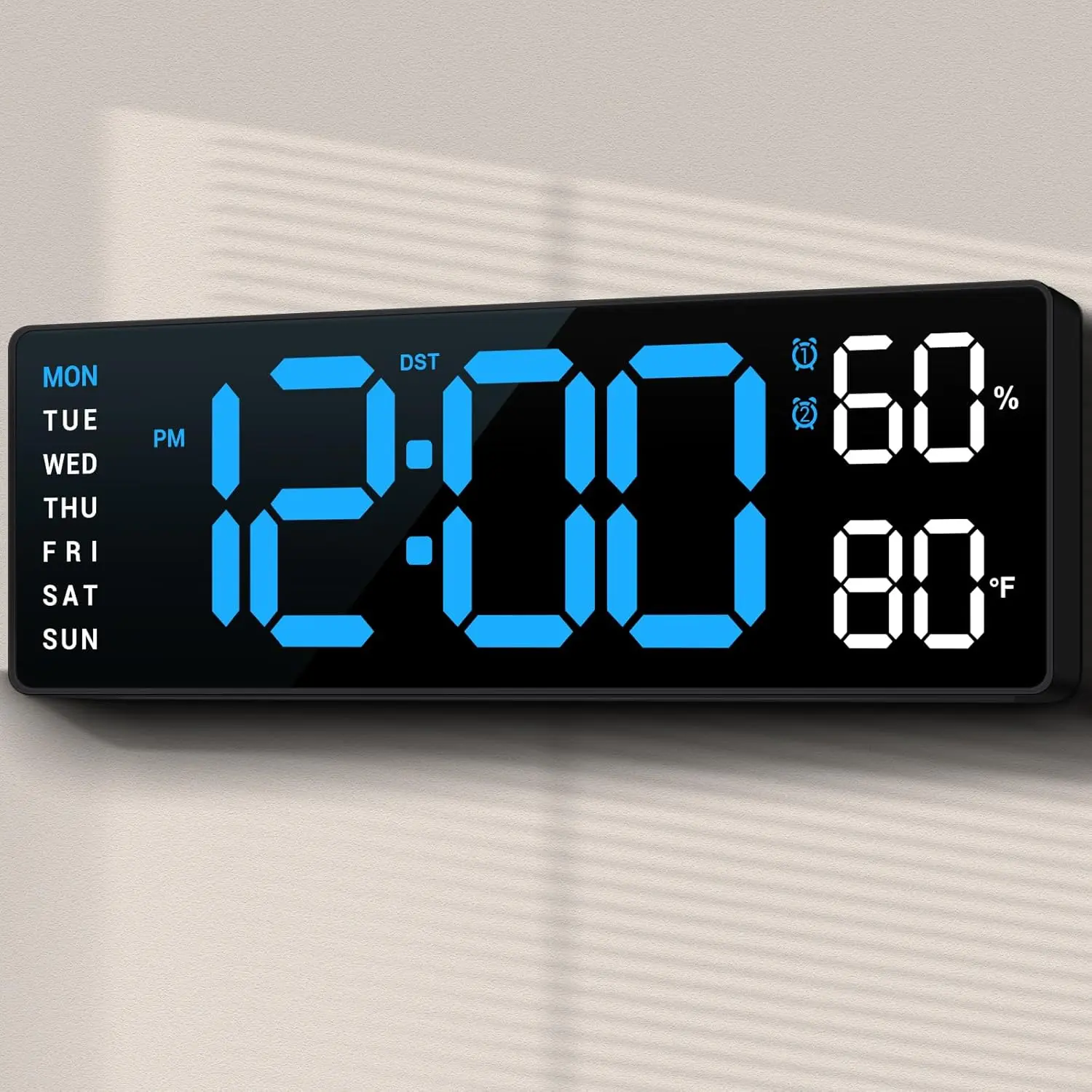 9" Rectangle Modern Digital Wall Clock with LED Display - Multifunctional Alarm Clock, Night Light, DST, 2 Alarms, RGB Color Temperature, Remote Control, 12/24H Timer, Living Room Decor for Elderly Gifting, Led Display Clock