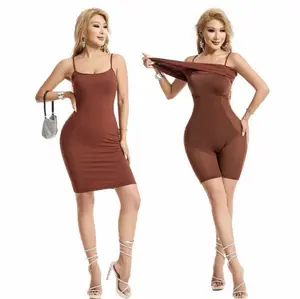 2-in-1 Tummy Control Shapewear Maxi Dress, Body Shaping Cami Slip Dress