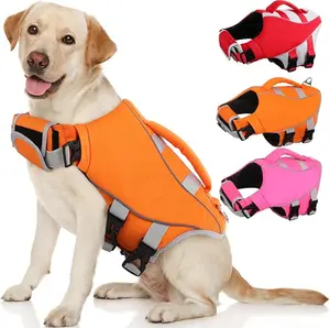 Kuoser Dog Life Jacket, High Flotation Dog Life Vest for Swimming Boating, Reflective Pet Swimming Vest Doggie Water Preserver with Rescue Handle