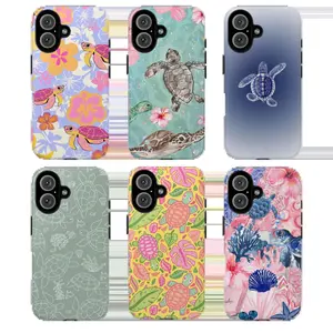 Colorful Sea Turtle Tough Phone Case, Cute Ocean-Themed Phone Cover for Beach Lovers, Line Art Turtle Phone Case, Tortoise Ocean, Ocean Phonecover, Gift for Her, Gift for Him,phone Case Suitable for Iphone 11/12/13/14/15/16/17 Pro Promax Plus Air