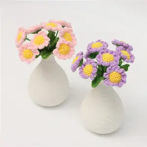 Mini Handmade Crochet Daisy with Ceramic Vase, Perfect for Table Decor, Home and Bedroom Decoration, Elegant Floral Accent