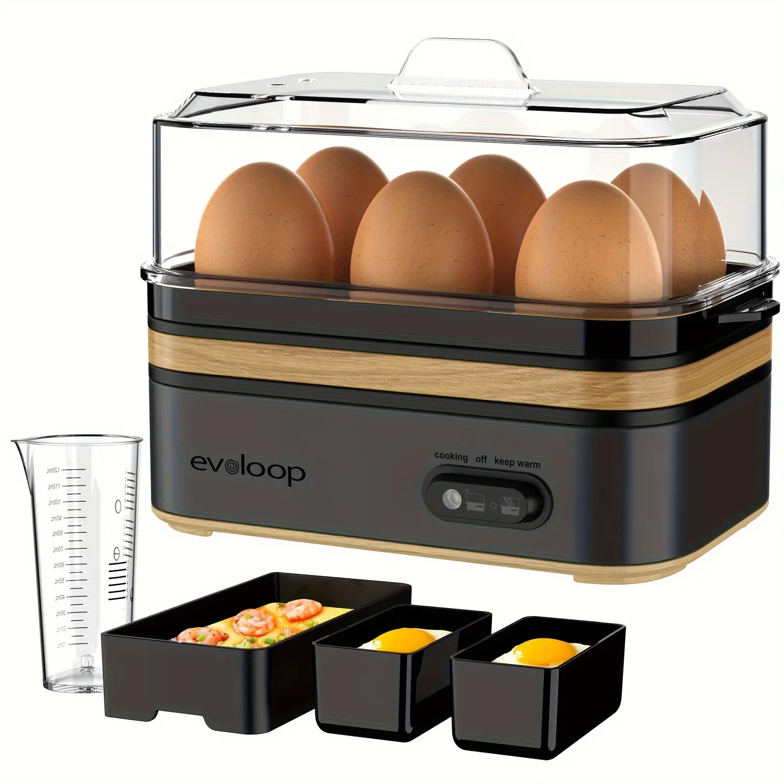 EVOLOOP Rapid Egg Steamer - 6-Egg Capacity, BPA-Free Stainless Steel with Clear Tritan Lid, 400W Electric Egg Cooker for Hard Boiled, Poached, Scrambled, or Omelette, Includes Measurement Cup & 2 Poaching Trays, Auto Shut Off