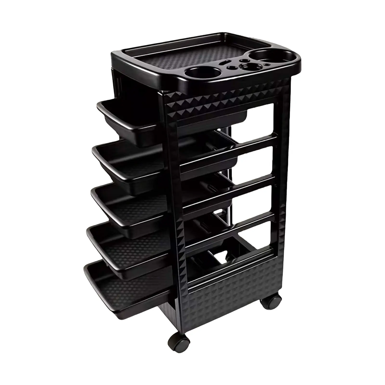 Black Salon Trolley Cart with Wheels, 5 Drawers & Storage Organiser - Speciality Hairdressing Furniture, Commercial Rolling Station for Easy Access to Equipment, Tattoo