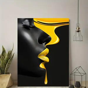 1 Piece Classic Retro Black and Yellow Abstract Girl Theme Wall Art, Hanging Wall Art, Frame Painting, Perfect Gift for Him/Her on Valentine's Day, Bedroom, Living Room, Home Office Wall Decoration