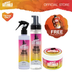 ALL DAY GOT HOLD Boho Braids Care Bundle | Detangler Hairspray, Curl Mousse & Braiding Gel + Sheen Spray Free Gift | 4c hair styling gel Hair