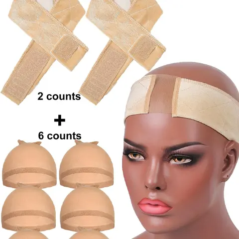 Women's Wig Grip Band & Wig Cap, 8counts Adjustable Headband with Transparent Lace, Non Slip Wig Grip Band, Keeps Your Wigs and Head Scarves Secure, Wig Installation Kit, Secured Wig Kit, Wig Accessories