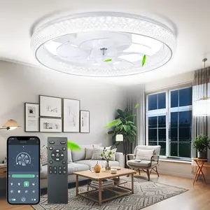 DEMILARE Ceiling Fan with Light, Modern Low Profile Flush Mount Ceiling Fan, LED Dimmable Ceiling Fan with Remote and App Control, 6 Speed Reversible Quiet Fan, Diamond Inspired Elegant Ceiling Fan for Bedroom Living Room Kitchen, SummerVibes