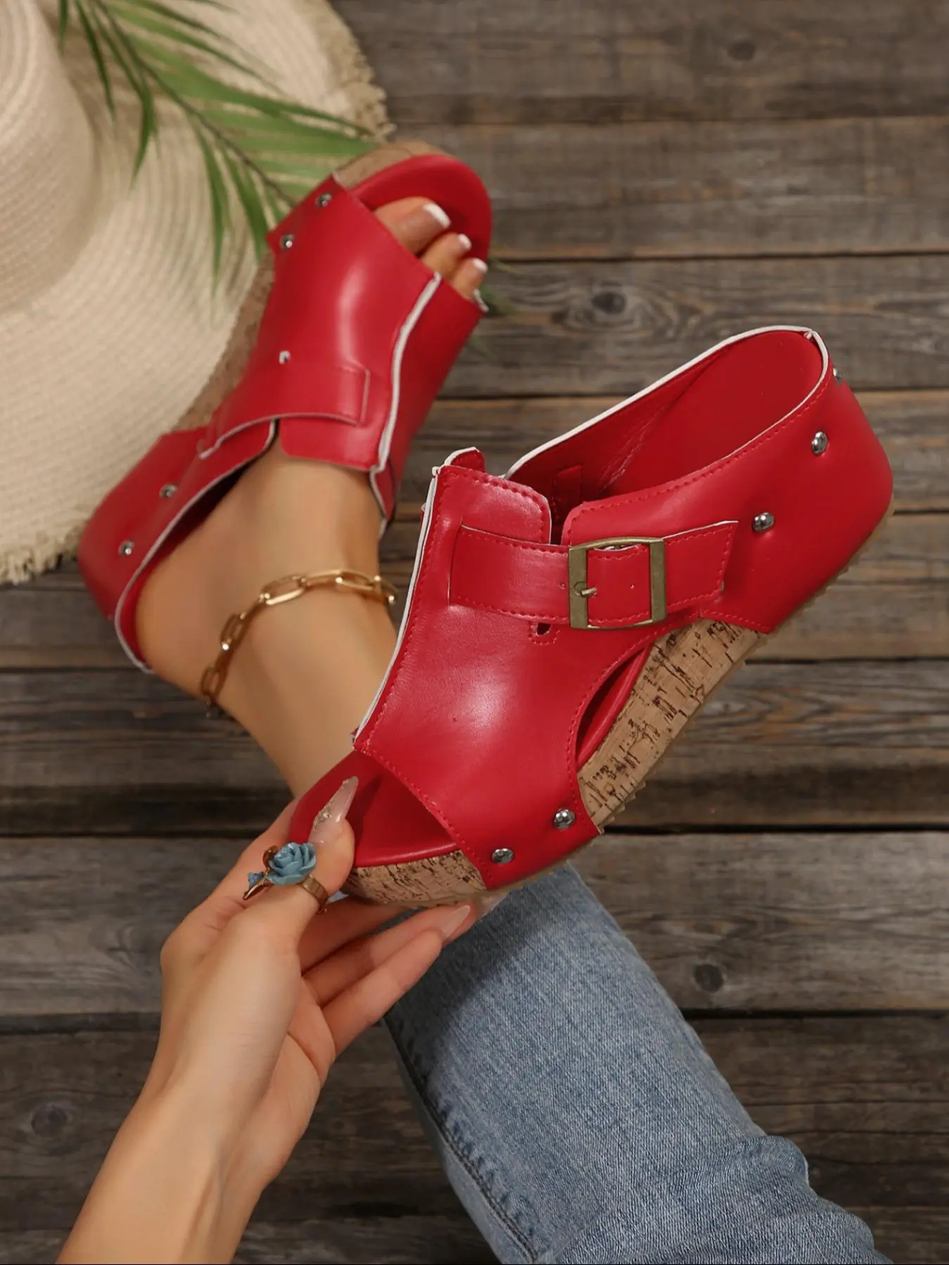 Summer New Women's Plus Size Open Toe Platform Wedge Sandals, Taupe Color Fashionable Comfortable Shoes for Casual Outings, Casual Trendy Sandals