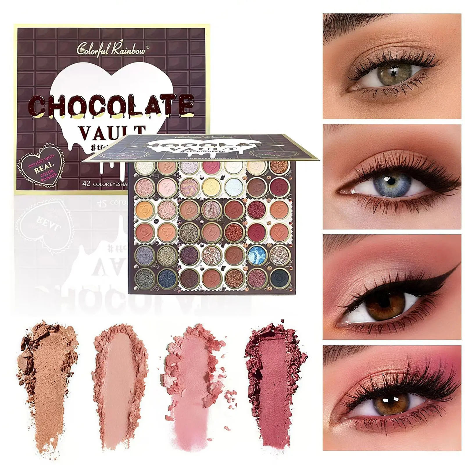 Chocolate Vault Eyeshadow Palette, 42 Cocoa-Infused Shades with Rich Mattes & Sparkling Glitters, Cosmetic Makeup for Daily & Glam Looks, Stick, 36 Months, Glam Party, Infused With Real Cocoa Powder, Daily & Party, Single Item
