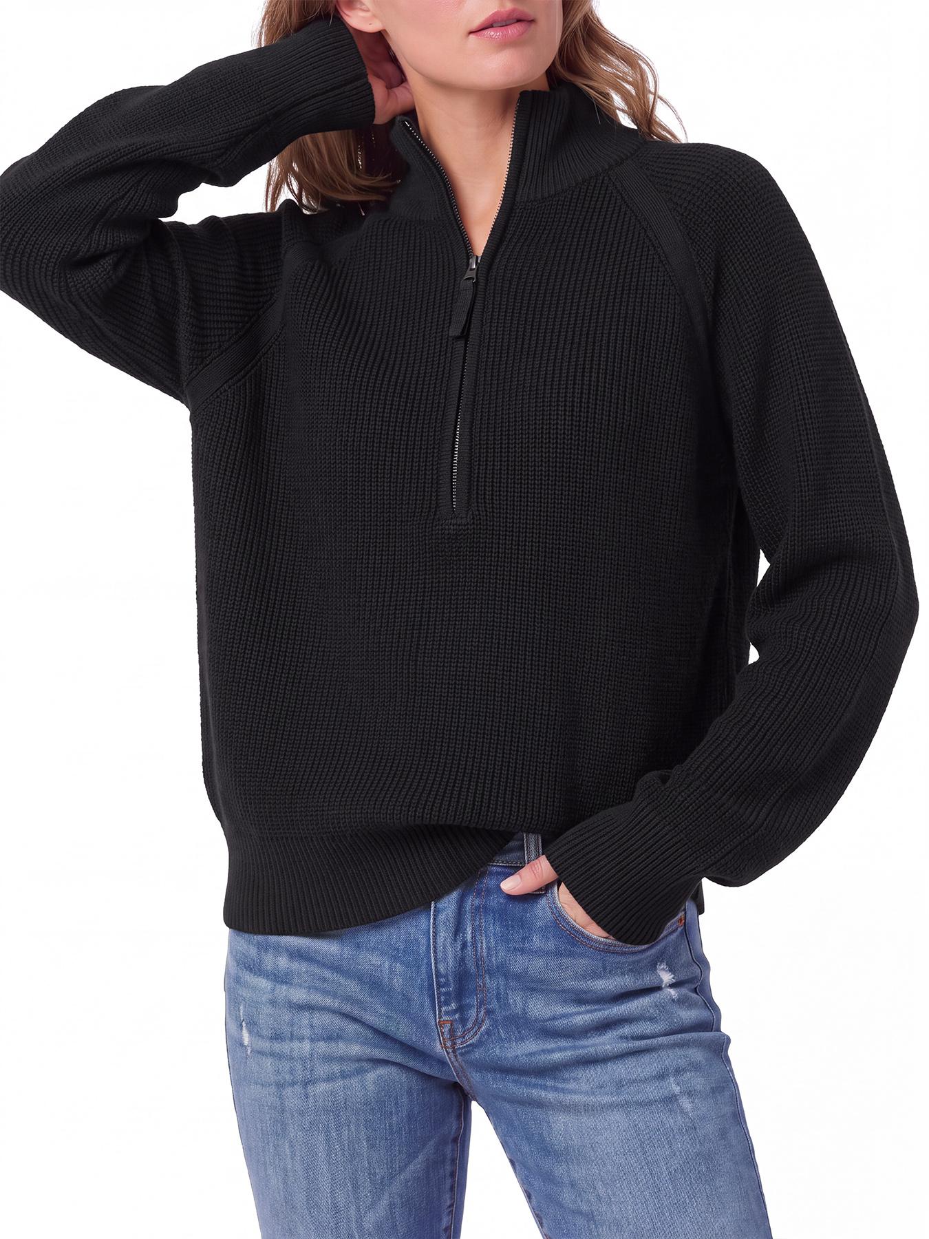 Wodubu Women's Knitwear Sweaters - Half-Zip Striped Ribbed Knit Tops, Long Sleeves, Casual Oversized Fit, Style Options: Mock Neck, V-Neck, 2026 Fall Winter Clothes