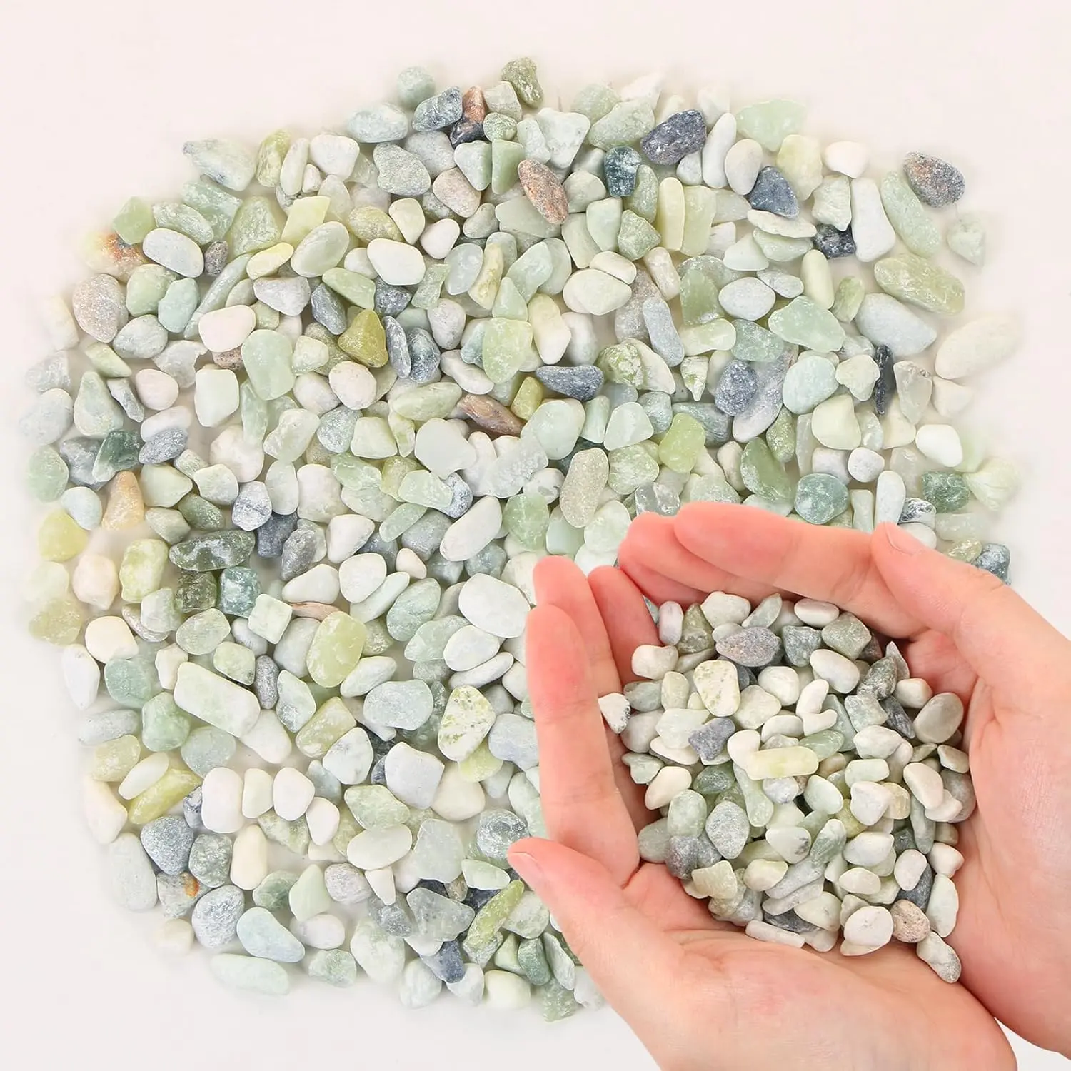 Polished Jade Stone Bean Pebbles (6mm-9mm, 0.44lb) - Smooth Texture Drainage Aid, DIY Projects Terrarium Filler, Indoor Plant Decor for Succulent Bonsai, Improves Drainage & Plant Health