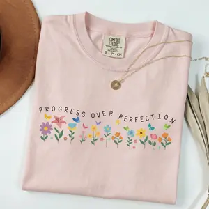 Comfort Colors Progress Over Perfection Shirt, Teacher TShirt, Back to School Shirt, Gift for Teacher, Teacher Appreciation, Inspirational Teacher for Gift Streetwear Womenswear Summer
