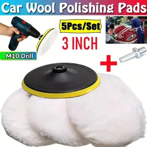 Car Polishing Pad Set, Automotive Detailing Accessories, 5 Counts Knitted Buffing Wheel Tool, 3/4/5 Inch Drill Polish Disc Kit for Car Polisher Auto Paint Waxing Care