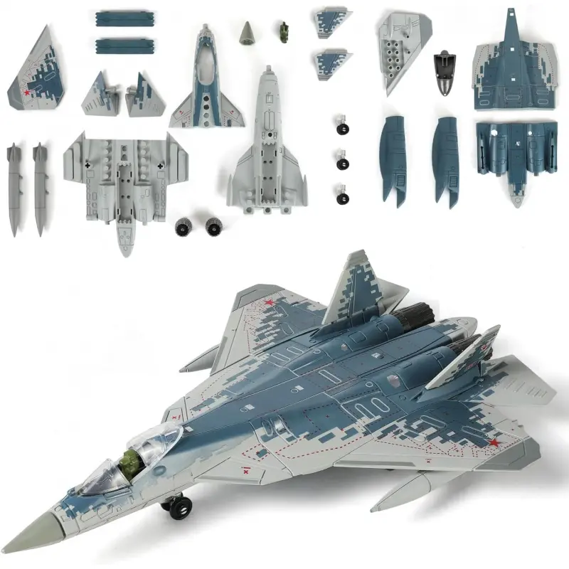 1:72 Scale Quick Build SU-57s Military Aircraft Toy Model Russian Fifth Generation Stealth Multipurpose Fighter Plastic Building Airplane Model Kit for Gift and Collection (34 Pieces) Building Block Model