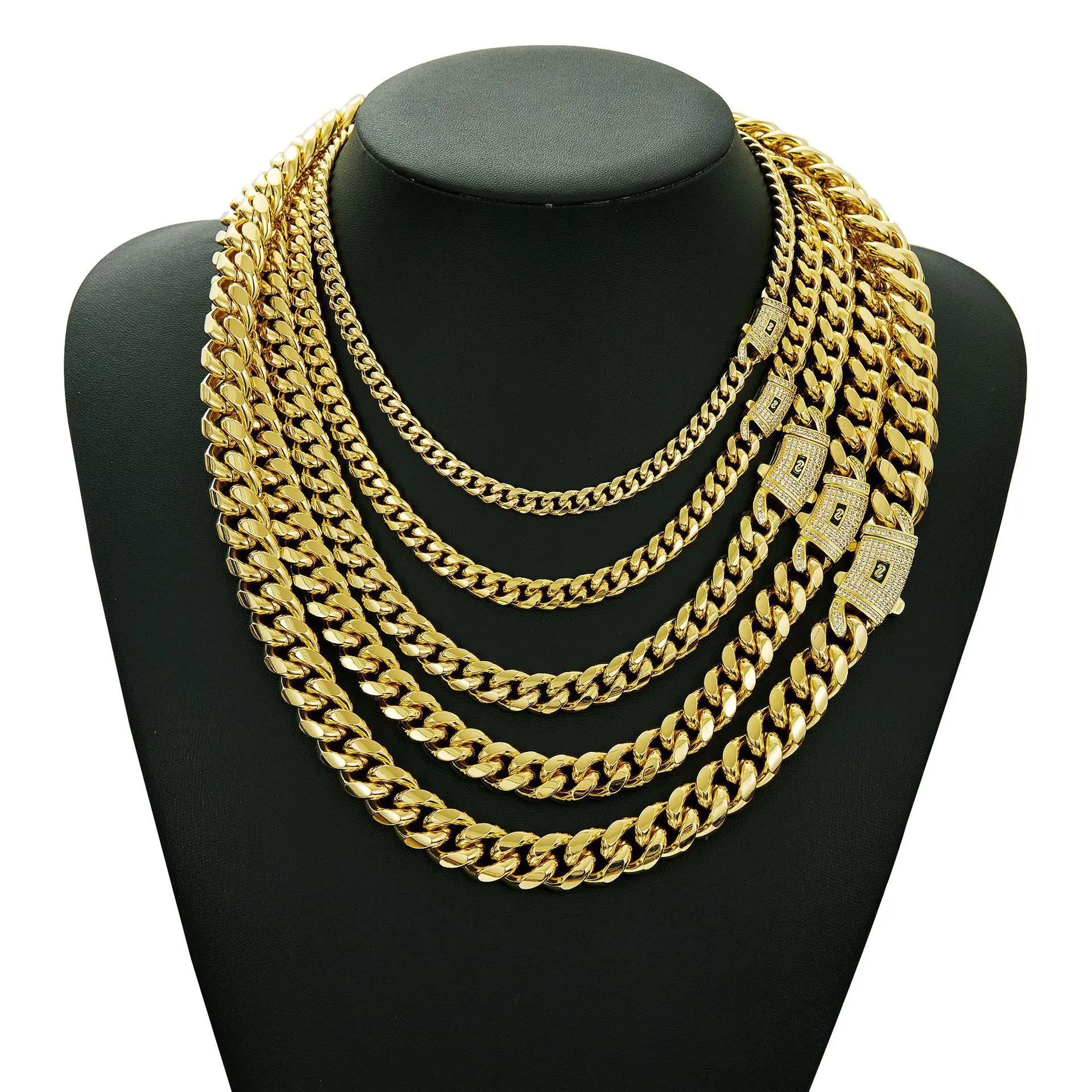 Rexviao Unisex Chunky Cuban Chain Necklace | Vintage Hip-Hop Style Gold Titanium Steel Statement Jewelry | Fade-Resistant & Hypoallergenic | Set with Sparkling Cubic Zirconia | Width: 6–14mm | Suitable for Daily Wear | Birthday or Christmas Gift