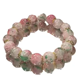 Xiaohongshu Viral Cherry Blossom Glass Bracelet for Women Niche Sophisticated Beaded Jewelry Perfect Gift for Her