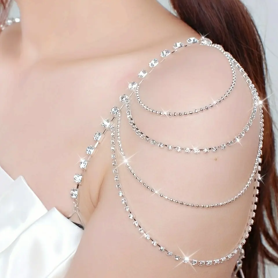 Rhinestone Body Jewelry Set, Women's Luxury Multi-Layer Bling Chain with Fake Piercing, Fashion Waist Chain for Party, Female