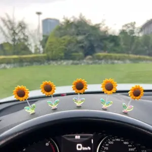 10 Pcs Sunflower Car Dashboard Decor - Vibrant Shaking Head Flower Ornament for Center Console - Creative Interior Accessory to Enhance Aesthetic summervibes