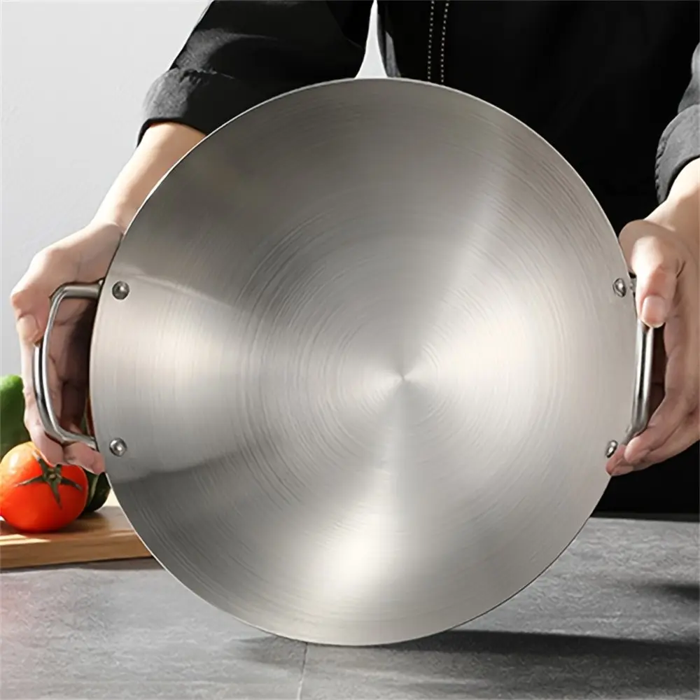 Thick Durable Stainless Steel Wok for Commercial Kitchen, Heat Resistant Cooking Pot, Professional Chef Grade Cookware, Pans