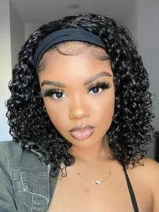 Kinky Curly Wig with Headband, Glueless Afro Wig, Gorgeous Fluffy Wigs for Women, Natural Looking Synthetic Wigs for Party & Daily Use