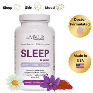 LUMINEUR Sleep & Glow – Melatonin-Free Natural Sleep Aid with Magnesium, L-Theanine, Saffron & Apigenin – 60 Capsules