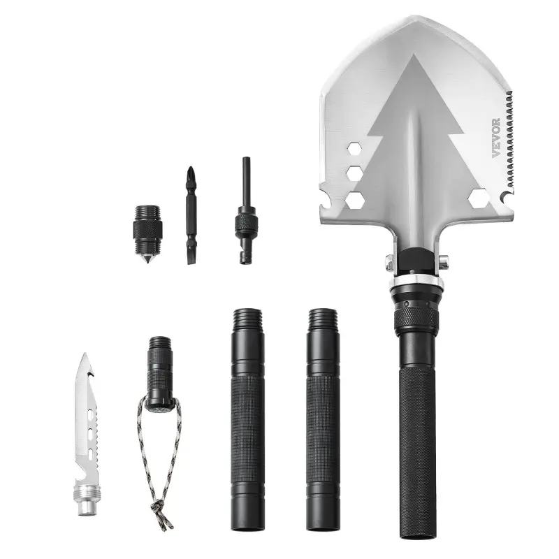 【Summerfinds】VEVOR 11-in-1 Multi-Functional Folding Tactical Shovel, Military-Grade Portable Compact Tool with Multitool Blades, Multifunctional Tool for Camping, Emergency Use