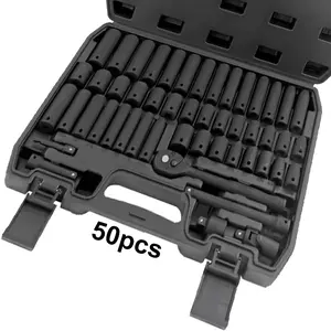 50 PieceSocket Set SAE (5/16"-3/4")& Metric(8-22mm)，3/8" Drive lmpact Socket Set,6 Point CR-V Drive Extension BarUniversal Joint & Power Drill Adapter IncludesStorage Case