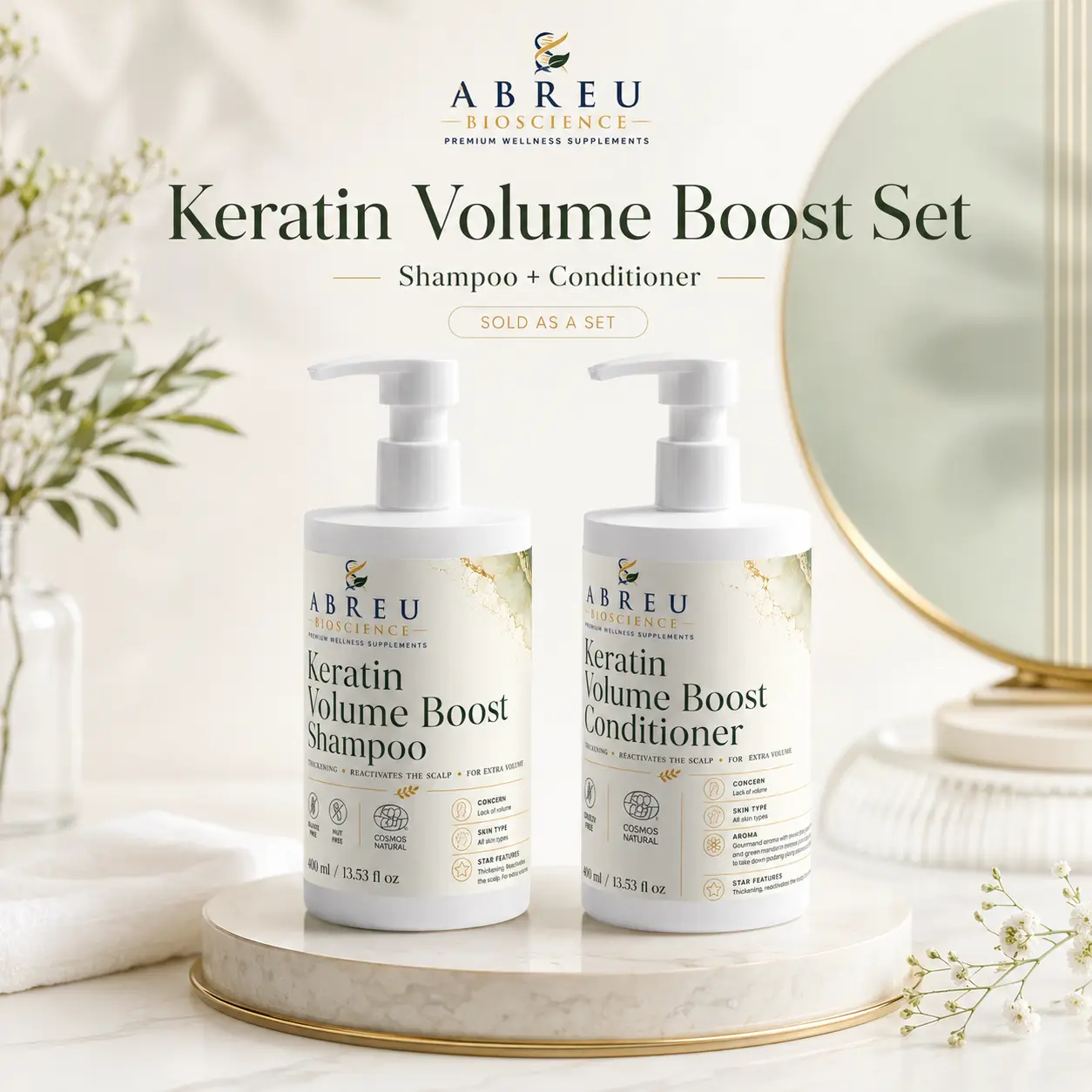 Abreu BioScience Keratin Volume Boost Shampoo & Conditioner Set