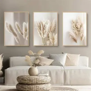 3 Pieces Optional Wooden Frame White Floral Canvas Painting Nordic Pampas Grass Plant Poster Decor Living Room Bedroom Wall Art Decor Wall Canvas Decor Style Fresh