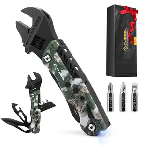 #SpringGlowUp FLISSA 13-in-1 Multi Tool Wrench, Stainless Steel Camo Multitool Adjustable Wrench with LED Light, EDC Pocket Knife with Sheath, Multipurpose Multi Use Tool