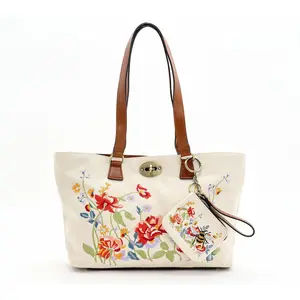 Patricia Nash Aegean Blooms Embroidery Nera Tote with Pouch Hangoff
