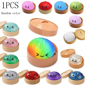 Glitter Dumpling Squishy with Box, Dumpling Stress Balls, Dumplings Sensory Squeeze Toy for Stress Relief, Soft Glitter Dumplings Toy Mystery, Squeeze Decompression Dough