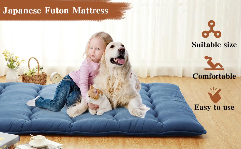 【GARVEE】Thickened 5-Layer Floor Mattress - Non-Slip Wave Pattern Base - Japanese Futon Mattress Rollable Futon for Travel, Floor Sleeping, or Temporary Bedding