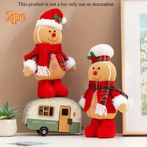 Classic Gingerbread Man Hat & Scarf Decorations, Festive Christmas Ornaments, Multi-Purpose Fabric Material, No Power Needed, Perfect for Halloween & Fall Home Collection