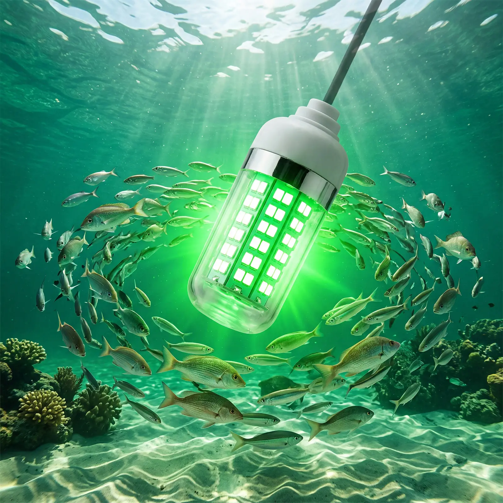 108 LED Submersible Fishing Light, IP68 Waterproof Underwater Lure for Night and Boat Lure Fishing, USB Powered with 16.4 ft Cable, Night Fishing