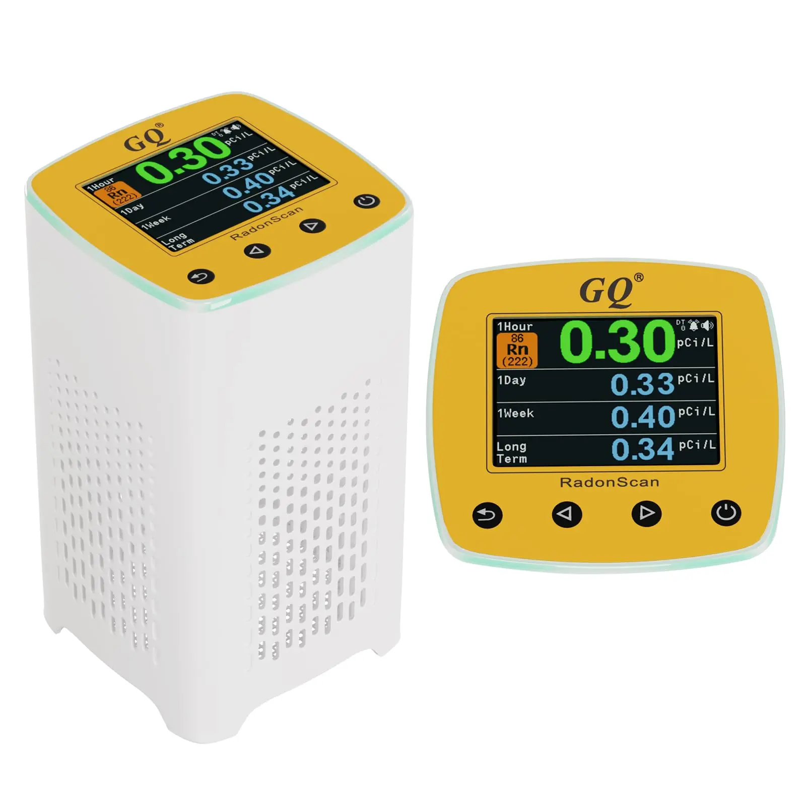 GQ Radon Detector - USA-Designed Alpha Radiative Gas Monitor with Large Color LCD Display, Accurate Monitoring, Continuous Short-Long Term Tracking, Fast Sensitivity, Data Saving, Auditory & Visual Alarm, Customizable Settings, Auditory And Visual Alarm,